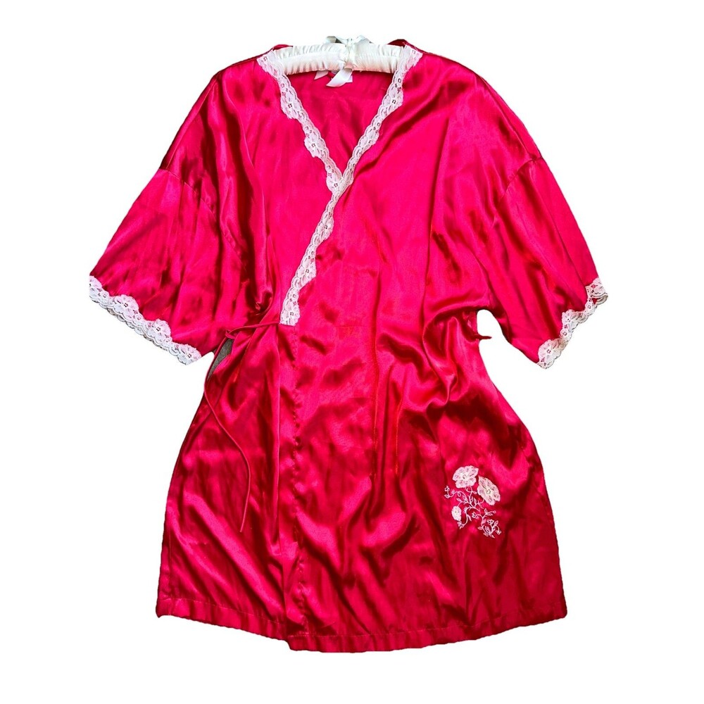 Vintage Secret Treasures Satin Gown & Robe‎ Red Lace Trimmed Chemise XXL SKU13